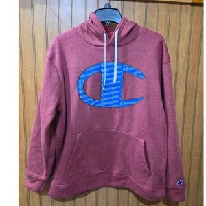 Champion Hoodie Sz XL Pullover Red Long Sleave‎ Script Logo Sweatshirt